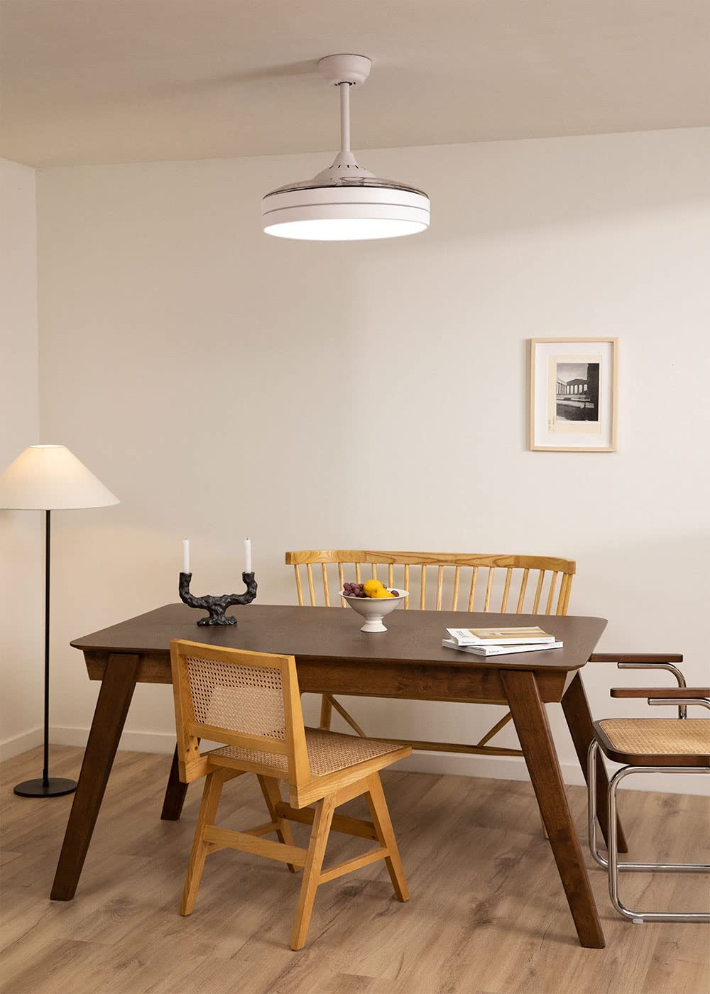 CREATE / WIND CLEAR M/Ventilador de techo con luz blanco con mando / 40W, Ø108 cm, temporizador, 6 velocidades, aspas retráctiles, 3 temperaturas de luz, función verano-invierno