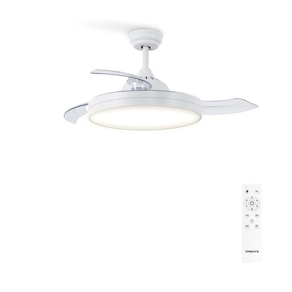 CREATE / WIND CLEAR M/Ventilador de techo con luz blanco con mando / 40W, Ø108 cm, temporizador, 6 velocidades, aspas retráctiles, 3 temperaturas de luz, función verano-invierno
