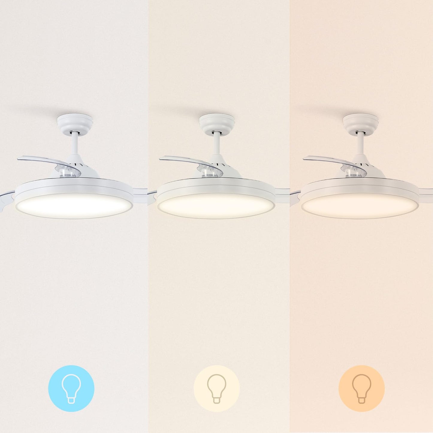 CREATE / WIND CLEAR M/Ventilador de techo con luz blanco con mando / 40W, Ø108 cm, temporizador, 6 velocidades, aspas retráctiles, 3 temperaturas de luz, función verano-invierno