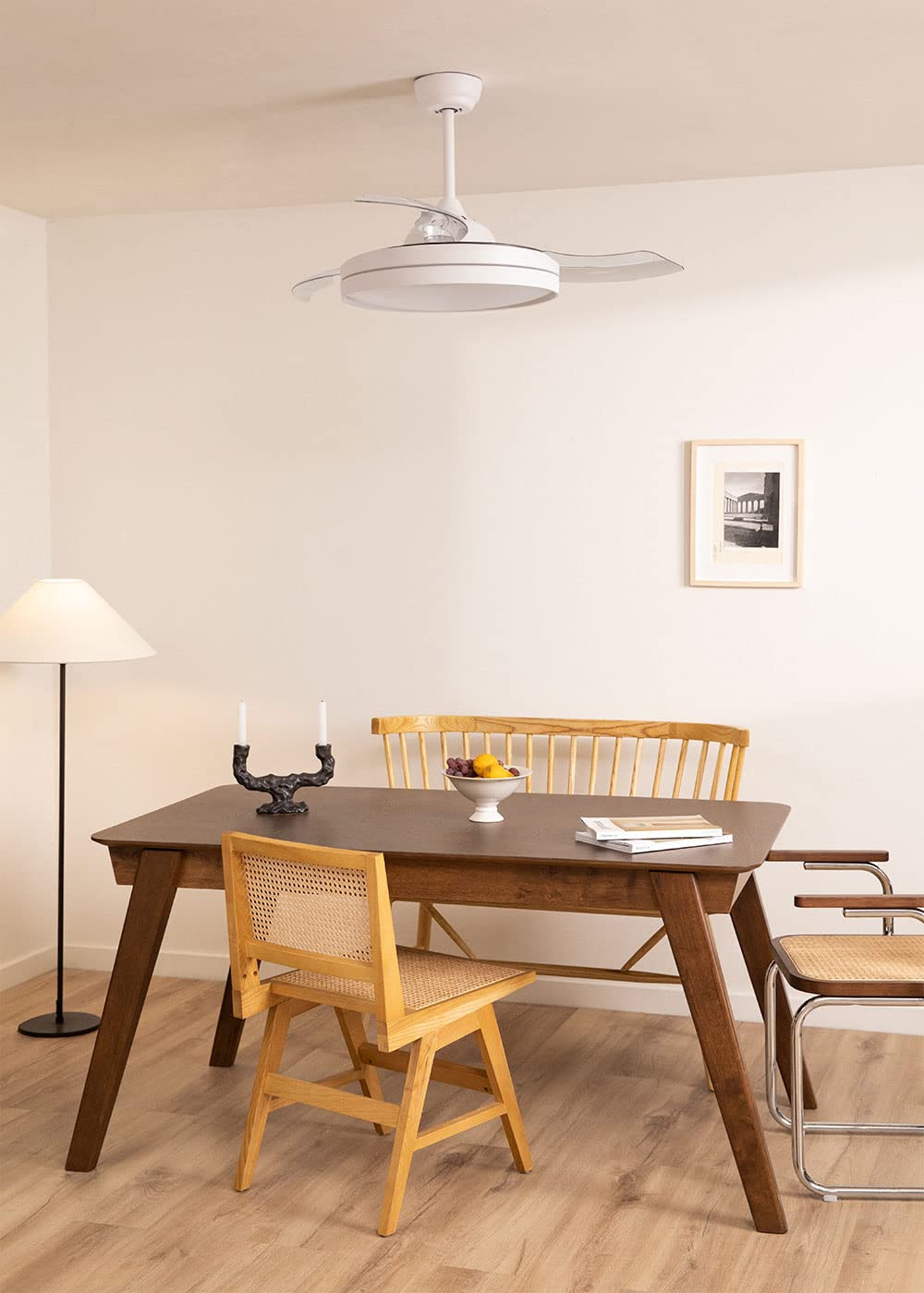 CREATE / WIND CLEAR M/Ventilador de techo con luz blanco con mando / 40W, Ø108 cm, temporizador, 6 velocidades, aspas retráctiles, 3 temperaturas de luz, función verano-invierno